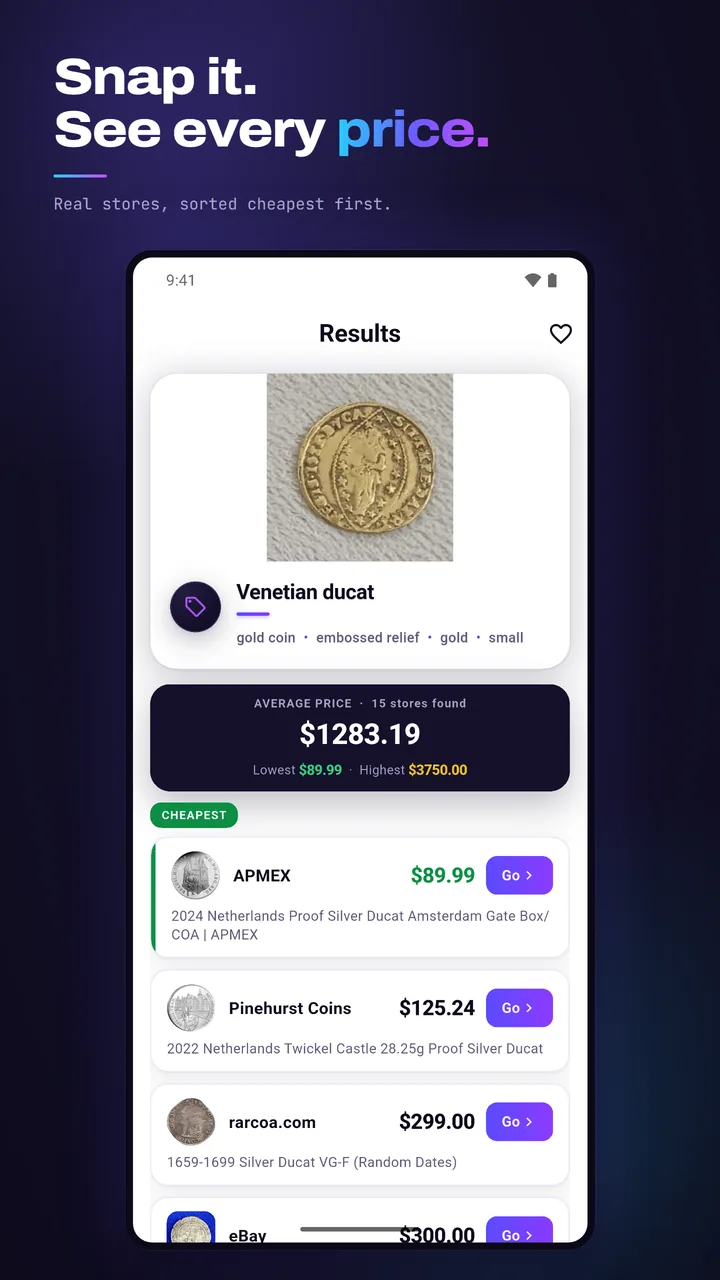 Real price comparison result